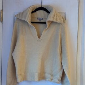 J. Crew Women's Johhny collar Sweater with ribbed trim in Parchment